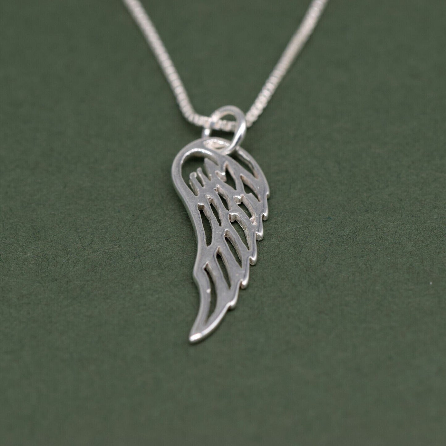 Genuine 925 Sterling Silver Wing Pendant Necklace on 14”-24" Box Chain