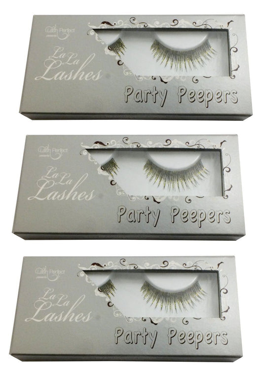 3x La La Perfect La La Lashes Party Peepers False Lashes Black and Silver, Black