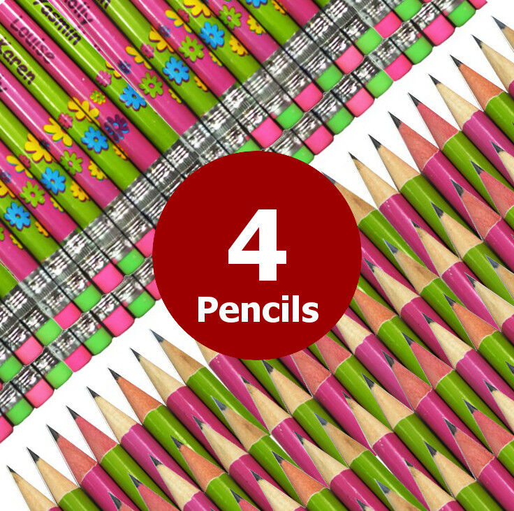 PINK & GREEN GIRLS HB PENCILS WITH RUBBER TIP HQ LEAD GREAT FOR SCHOOL KIDS