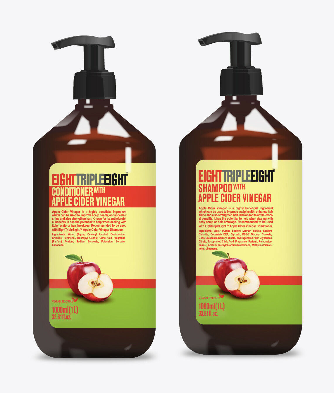 EightTripleEight Apple Cider Vinegar Hair Care Set- 1L Shampoo & 1L Conditioner