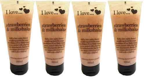 4x LOVE Strawberries & Milkshake  EXFOLIATING SHOWER