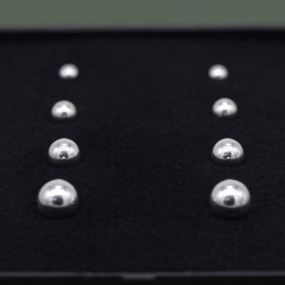 Genuine 925 Sterling Silver 3, 4, 5 & 6mm Polished Studs/Earrings In Gift Box