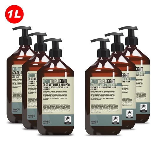 EightTripleEight Coconut Milk 3x Shampoo & 3x Conditioner 1L