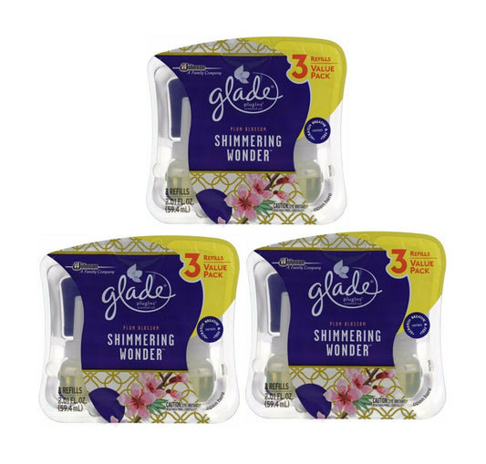 3x Glade Essential Plum Blossom Shimmering Wonder Scented Oil Plug In Refills