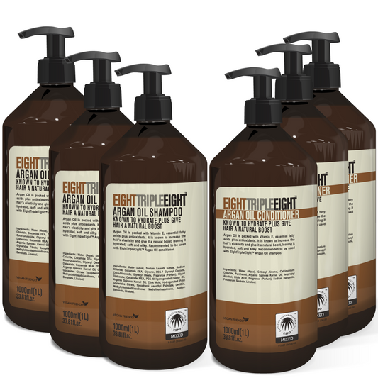 EightTripleEight Argan Oil Hair Care Set- 3x Shampoo & 3x Conditioner- 1L