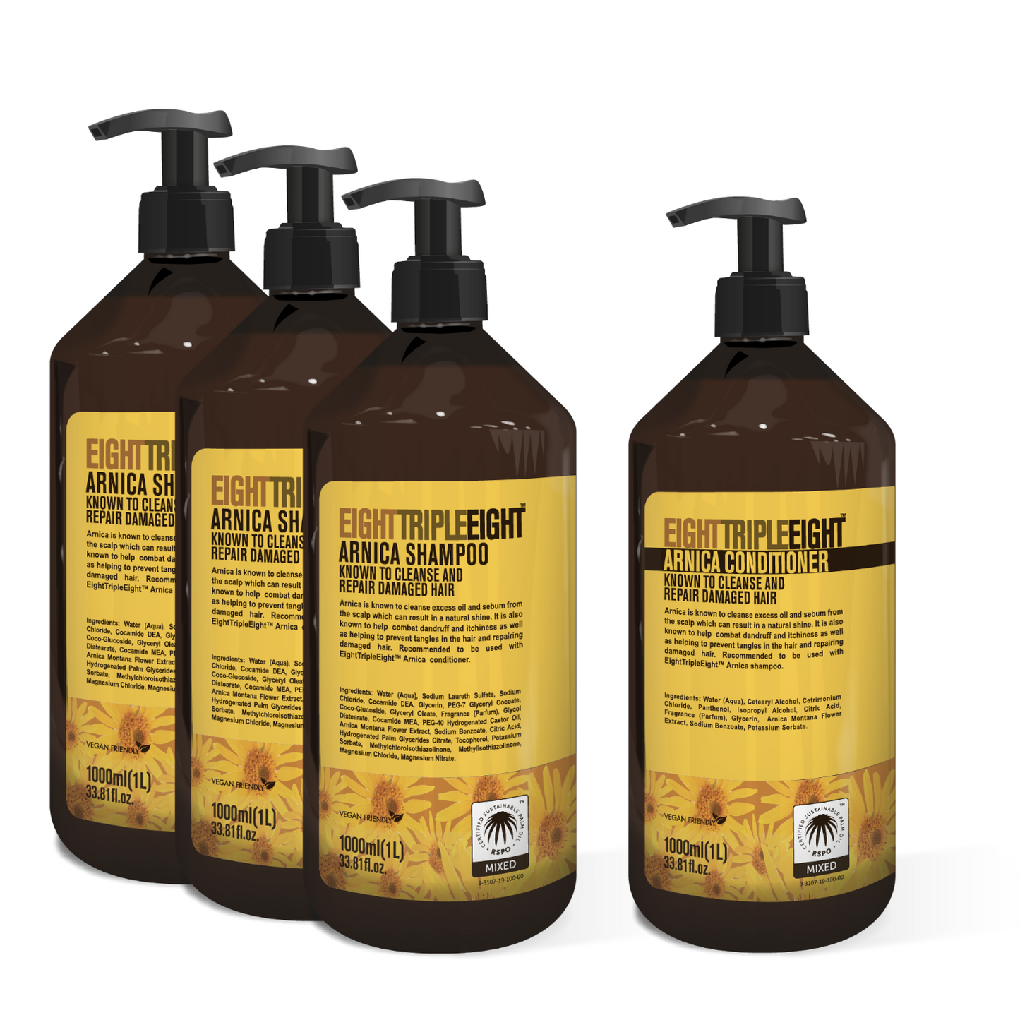 EightTripleEight Arnica Hair Care Set 3x Shampoo & Conditioner 1L